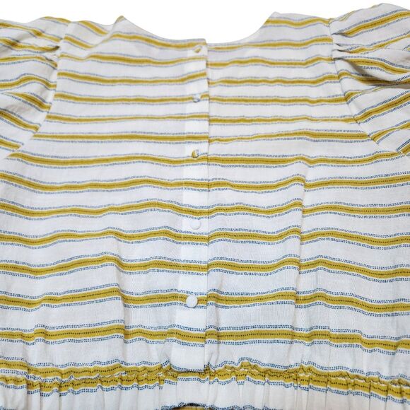 Anthro Moon River Linen Puffed Sleeve Top Crop Elastic Waist Yellow Stripe L - Picture 7 of 14